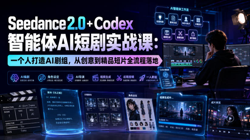 Seedance2.0+Codex智能体AI短剧实战课：一个人打造AI剧组，从创意到精品短片全流程-低成本创业项目大全｜短视频带货+AI副业变现｜知行创业网