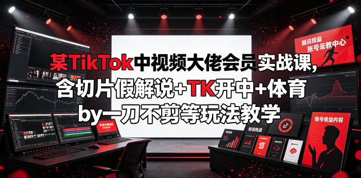 某TikTok中视频大佬会员实战课，含切片假解说+TK开中+体育by一刀不剪等玩法教学-低成本创业项目大全｜短视频带货+AI副业变现｜知行创业网