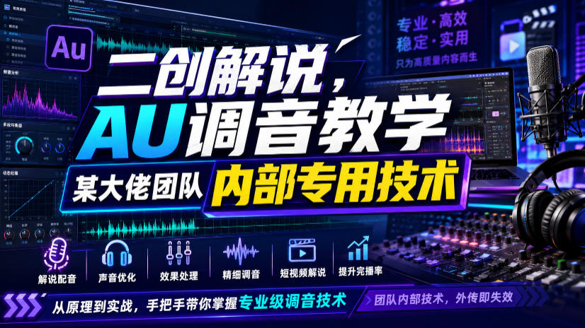 二创解说AU调音教学，某大佬团队内部专用技术-低成本创业项目大全｜短视频带货+AI副业变现｜知行创业网