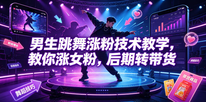男生跳舞涨粉技术教学，教你涨女粉，后期转带货-低成本创业项目大全｜短视频带货+AI副业变现｜知行创业网