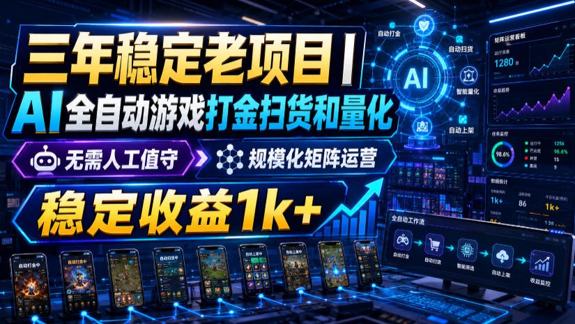 稳定三年的海外游戏全自动搬砖玩法，日入千元，无脑操作！-低成本创业项目大全｜短视频带货+AI副业变现｜知行创业网