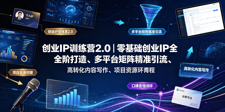 创业IP训练营2.0|零基础创业IP全阶打造、多平台矩阵精准引流、高转化内容写作、项目资源对接与口碑变现闭环课程-低成本创业项目大全|短视频带货+AI副业变现|知行创业网