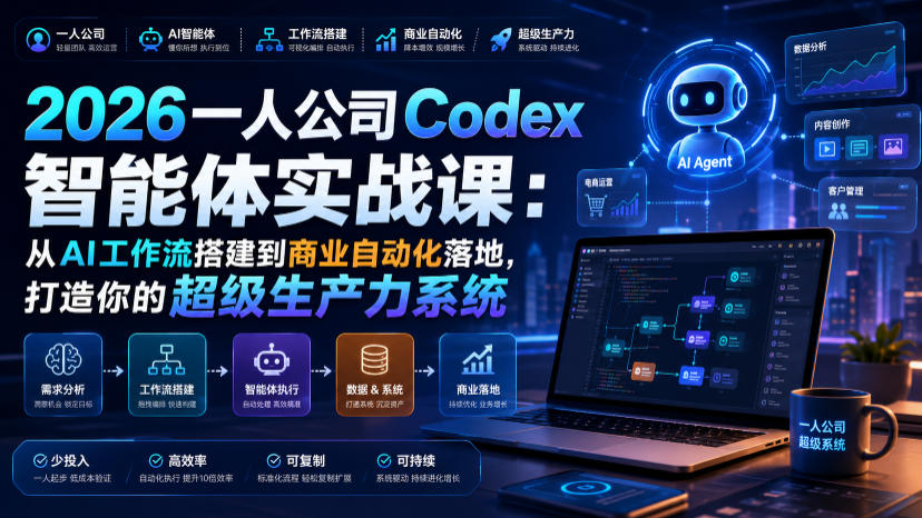 2026一人公司Codex智能体实战课：从AI工作流搭建到商业自动化落地，打造你的超级生产力系统-低成本创业项目大全｜短视频带货+AI副业变现｜知行创业网