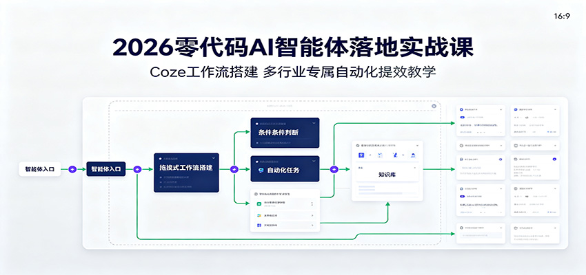 2026零代码AI智能体落地实战课：Coze工作流搭建，多行业专属自动化提效教学-低成本创业项目大全｜短视频带货+AI副业变现｜知行创业网
