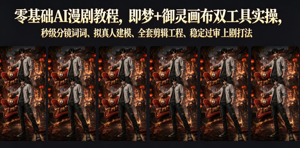 零基础AI漫剧教程,即梦+御灵画布双工具实操,秒级分镜提示词、拟真人建模、全套剪辑工程、稳定过审上剧打法-低成本创业项目大全|短视频带货+AI副业变现|知行创业网