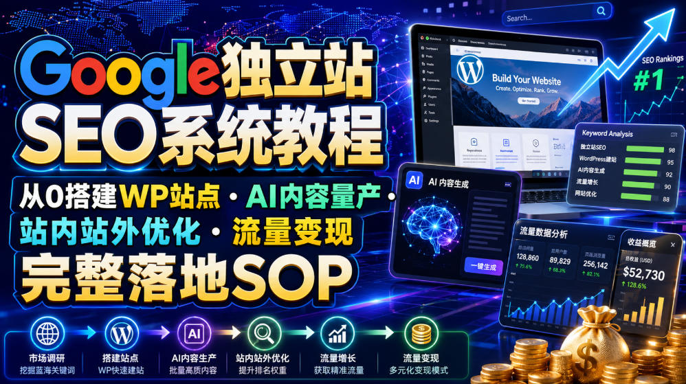 Google独立站SEO系统教程,从0搭建WP站点・AI内容量产・站内站外优化・流量变现完整落地SOP(2026年7月)-低成本创业项目大全|短视频带货+AI副业变现|知行创业网