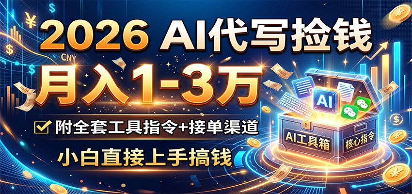 2026 AI代写捡钱，月入1-3万，附全套工具指令+接单渠道，小白直接上手搞钱-低成本创业项目大全｜短视频带货+AI副业变现｜知行创业网