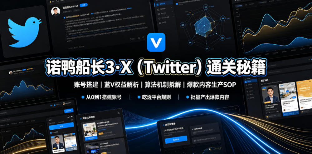 诺鸭船长3·X（Twitter）通关秘籍，涵盖账号搭建、蓝V权益解析、算法机制拆解及爆款内容生产SOP（更新）-低成本创业项目大全｜短视频带货+AI副业变现｜知行创业网