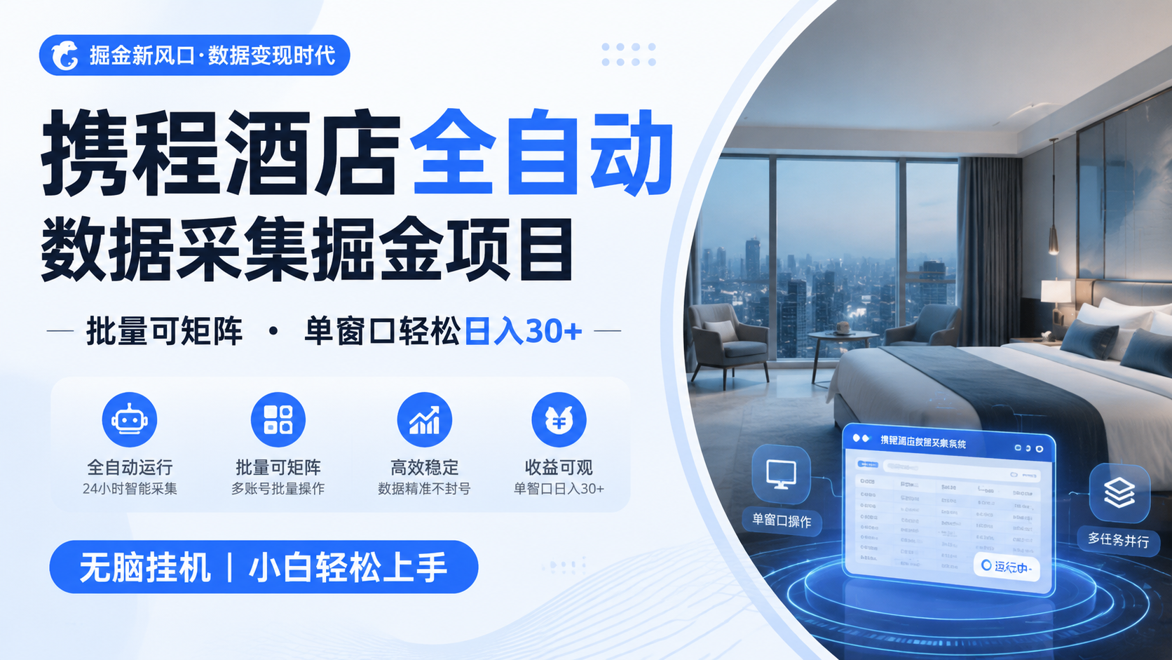 携程酒店全自动数据采集掘金 批量可矩阵 单窗口轻松日入30+-低成本创业项目大全|短视频带货+AI副业变现|知行创业网