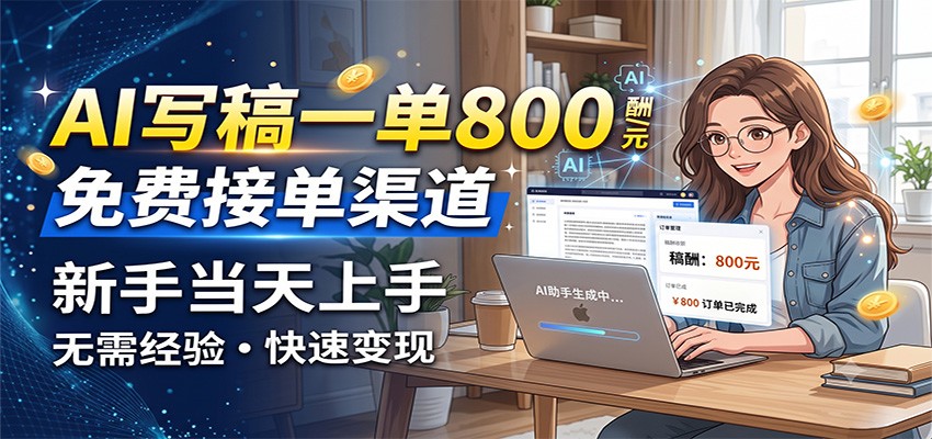 AI写稿一单800，免费接单渠道，一单一结几十到上千，新手当天上手-低成本创业项目大全｜短视频带货+AI副业变现｜知行创业网
