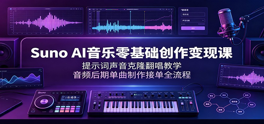 Suno AI音乐零基础创作变现课：提示词声音克隆翻唱教学，音频后期单曲制作接单全流程-低成本创业项目大全｜短视频带货+AI副业变现｜知行创业网