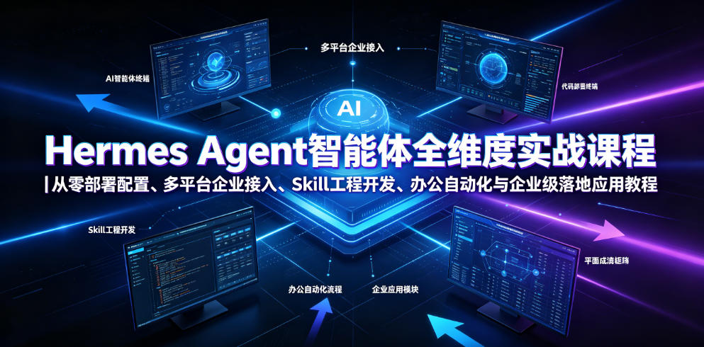 Hermes Agent智能体全维度实战课程｜从零部署配置、多平台企业接入、Skill工程开发、办公自动化与企业级落地应用教程-低成本创业项目大全｜短视频带货+AI副业变现｜知行创业网
