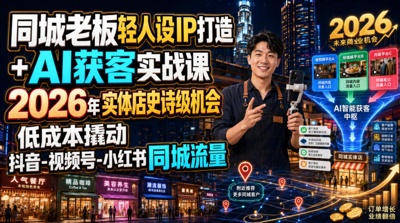 同城老板轻人设IP打造+AI获客实战课，2026年实体店史诗级机会，低成本撬动抖音-视频号-小红书同城流量-低成本创业项目大全｜短视频带货+AI副业变现｜知行创业网