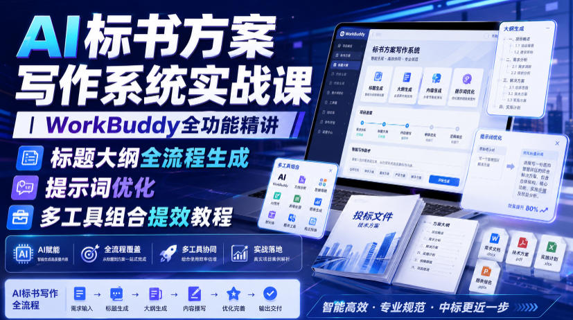 AI标书方案写作系统实战课｜WorkBuddy全功能精讲・标题大纲全流程生成・提示词优化・多工具组合提效教程-低成本创业项目大全｜短视频带货+AI副业变现｜知行创业网
