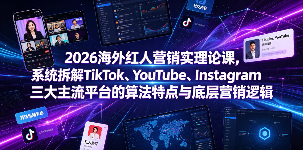 2026海外红人营销实理论课，系统拆解TikTok、YouTube、Instagram三大主流平台的算法特点与底层营销逻辑-低成本创业项目大全｜短视频带货+AI副业变现｜知行创业网