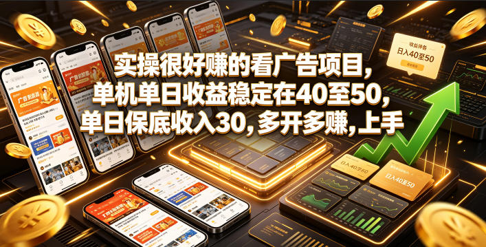 实操很好賺的看广告项目，单机单日收益稳定在40至50，单日保底收入30，多开多賺，上手就能变现【揭秘】-低成本创业项目大全｜短视频带货+AI副业变现｜知行创业网