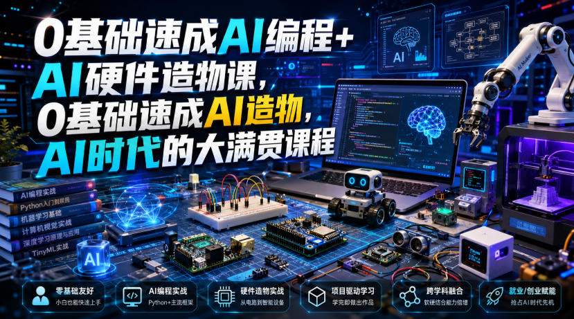 0基础速成AI编程+AI硬件造物课，0基础速成AI造物，AI时代的大满贯课程-低成本创业项目大全｜短视频带货+AI副业变现｜知行创业网