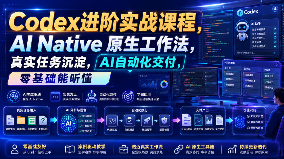 Codex进阶实战课｜AI Native原生工作法，22节真实任务落地，从配置到AI自动化交付全链路教程-低成本创业项目大全｜短视频带货+AI副业变现｜知行创业网