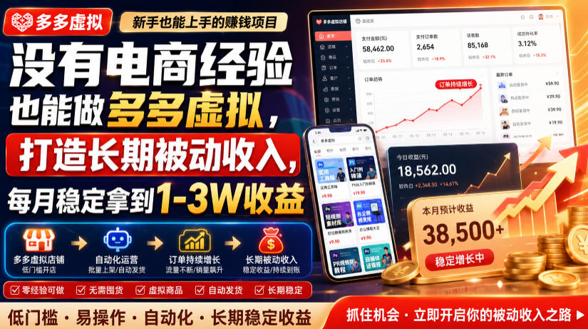 没有电商经验也能做多多虚拟,打造长期被动收入,每月稳定拿到1-3W收益【揭秘】-低成本创业项目大全|短视频带货+AI副业变现|知行创业网