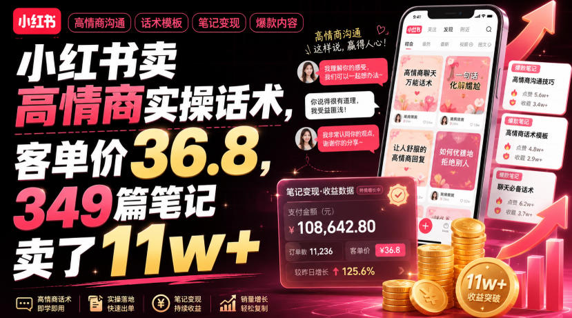 小红书卖高情商实操话术，客单价36.8，349篇笔记卖了11w+！-低成本创业项目大全｜短视频带货+AI副业变现｜知行创业网