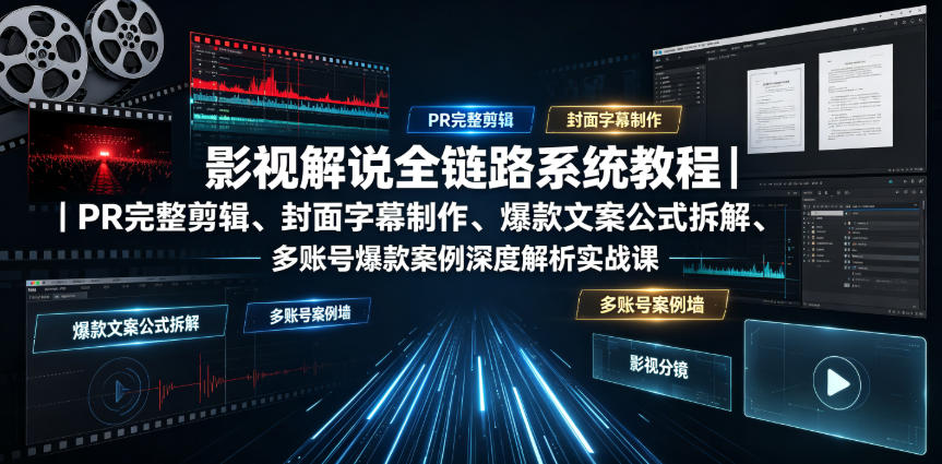 影视解说全链路系统教程｜PR完整剪辑、封面字幕制作、爆款文案公式拆解、多账号爆款案例深度解析实战课-低成本创业项目大全｜短视频带货+AI副业变现｜知行创业网