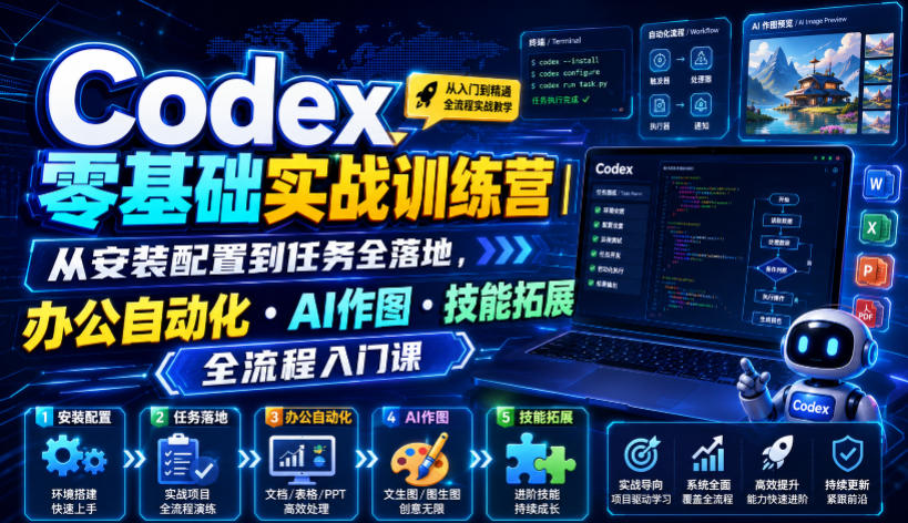 Codex零基础实战训练营｜从安装配置到任务全落地，办公自动化・AI作图・技能拓展全流程入门课-低成本创业项目大全｜短视频带货+AI副业变现｜知行创业网