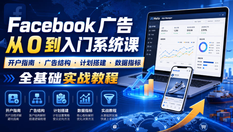Facebook广告新手从0到入门系统课｜开户指南・广告结构・计划搭建・数据指标全基础实战教程-低成本创业项目大全｜短视频带货+AI副业变现｜知行创业网