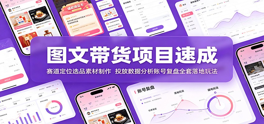 图文带货项目速成：赛道定位选品素材制作，投放数据分析账号复盘全套落地玩法-低成本创业项目大全｜短视频带货+AI副业变现｜知行创业网