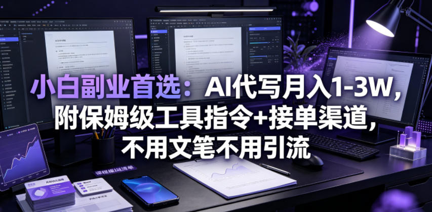 小白副业首选：AI代写月入1-3W，附保姆级工具指令+接单渠道，不用文笔不用引流【揭秘】-低成本创业项目大全｜短视频带货+AI副业变现｜知行创业网