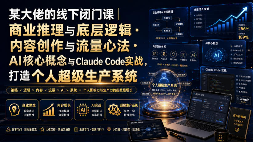 某大佬的线下闭门课|商业推理与底层逻辑・内容创作与流量心法・AI核心概念与Claude Code实战,打造个人超级生产系统【录音+图片】-低成本创业项目大全|短视频带货+AI副业变现|知行创业网