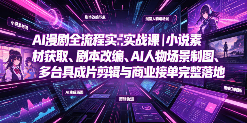 AI漫剧全流程实战课｜小说素材获取、剧本改编、AI人物场景制图、多工具成片剪辑、平台付费变现与商业接单完整落地-低成本创业项目大全｜短视频带货+AI副业变现｜知行创业网
