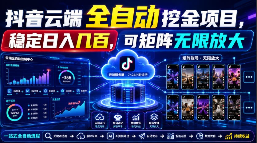 Dy云端全自动挖金项目，稳定日入几百，可矩阵无限放大！-低成本创业项目大全｜短视频带货+AI副业变现｜知行创业网