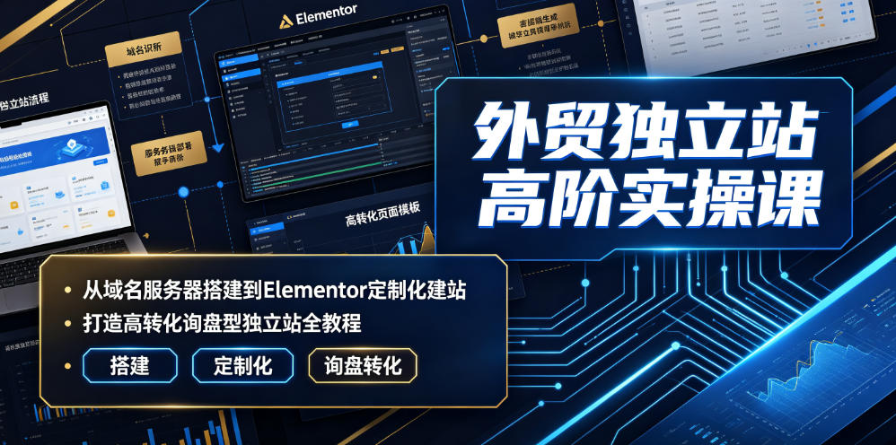 外贸独立站高阶实操课｜从域名服务器搭建到Elementor定制化建站，打造高转化询盘型独立站全教程-低成本创业项目大全｜短视频带货+AI副业变现｜知行创业网