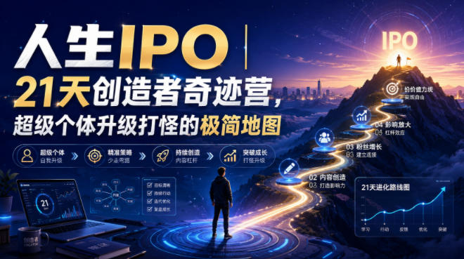 人生IPO︱21天创造者奇迹营，​超级个体升级打怪的极简地图-低成本创业项目大全｜短视频带货+AI副业变现｜知行创业网