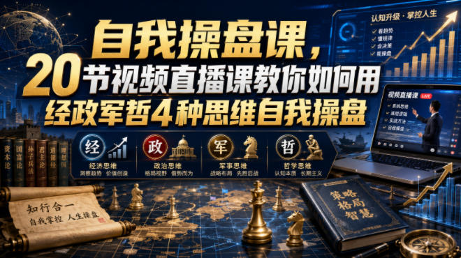 自我操盘课，20节视频直播课教你如何用经政军哲4种思维自我操盘-低成本创业项目大全｜短视频带货+AI副业变现｜知行创业网
