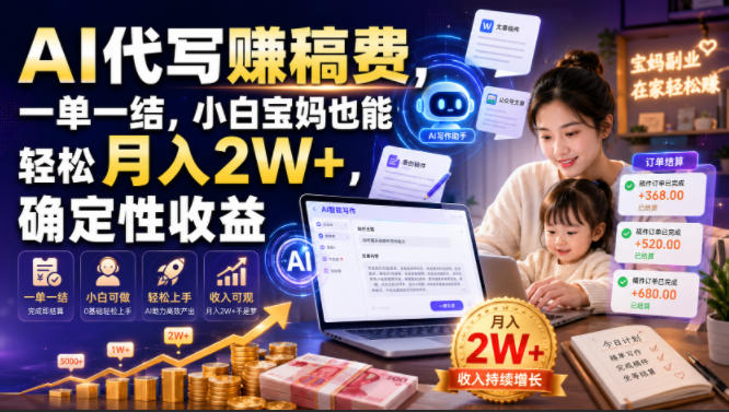 AI代写賺稿费，一单一结，小白宝妈也能轻松月入2W+，确定性收益【揭秘】-低成本创业项目大全｜短视频带货+AI副业变现｜知行创业网