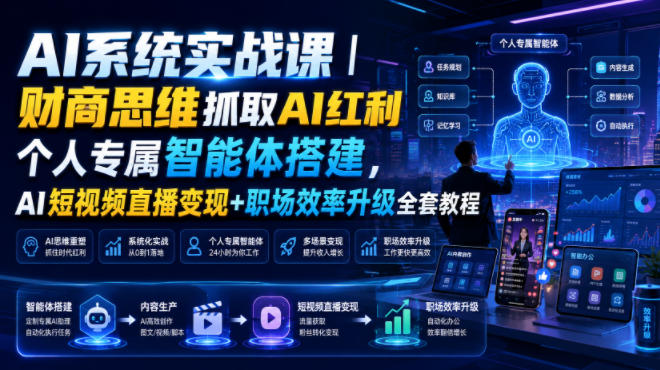 AI系统实战课｜财商思维抓取AI红利｜个人专属智能体搭建，AI短视频直播变现+职场效率升级全套教程-低成本创业项目大全｜短视频带货+AI副业变现｜知行创业网