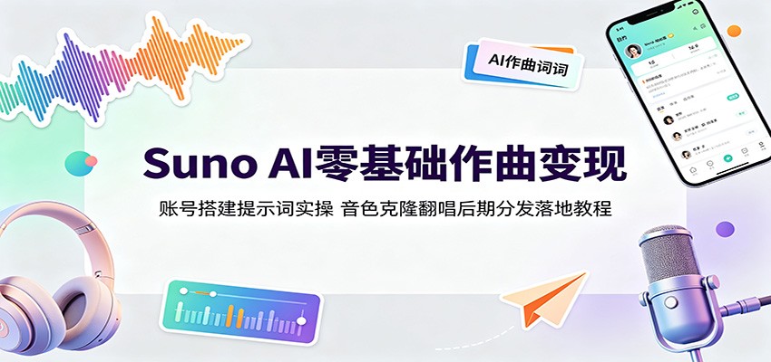 Suno AI零基础作曲变现:账号搭建提示词实操,音色克隆翻唱后期分发落地教程-低成本创业项目大全|短视频带货+AI副业变现|知行创业网