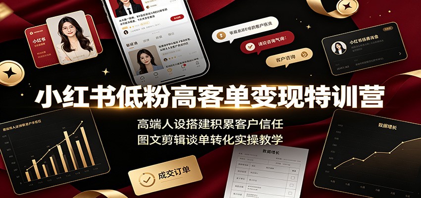 小红书低粉高客单变现特训营：高端人设搭建积累客户信任，图文剪辑谈单转化实操教学-低成本创业项目大全｜短视频带货+AI副业变现｜知行创业网