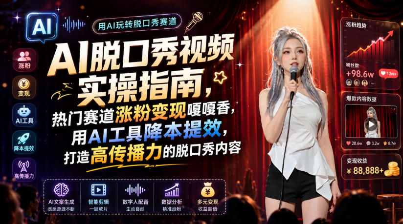 AI脱口秀视频实操指南，热门赛道涨粉变现嘎嘎香，用AI工具降本提效，打造高传播力的脱口秀内容-低成本创业项目大全｜短视频带货+AI副业变现｜知行创业网