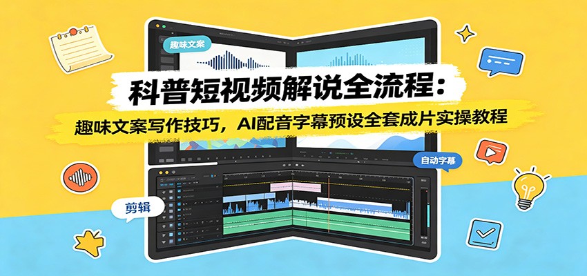 科普短视频解说全流程:趣味文案写作技巧,AI配音字幕预设全套成片实操教程-低成本创业项目大全|短视频带货+AI副业变现|知行创业网