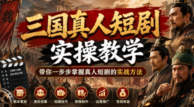 三国真人短剧实操教学，带你一步步掌握真人短剧的实战方法-低成本创业项目大全｜短视频带货+AI副业变现｜知行创业网