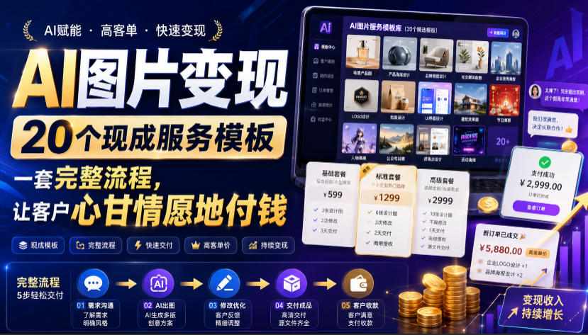 AI图片变现，20个现成服务模板，一套完整流程，让客户心甘情愿地付钱【原创双语字幕】-低成本创业项目大全｜短视频带货+AI副业变现｜知行创业网