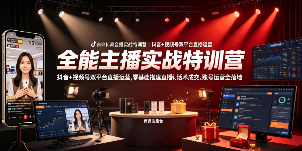 全能主播实战特训营|抖音+视频号双平台直播运营,零基础搭建直播间、精准选品、话术成交、账号运营全落地-低成本创业项目大全|短视频带货+AI副业变现|知行创业网