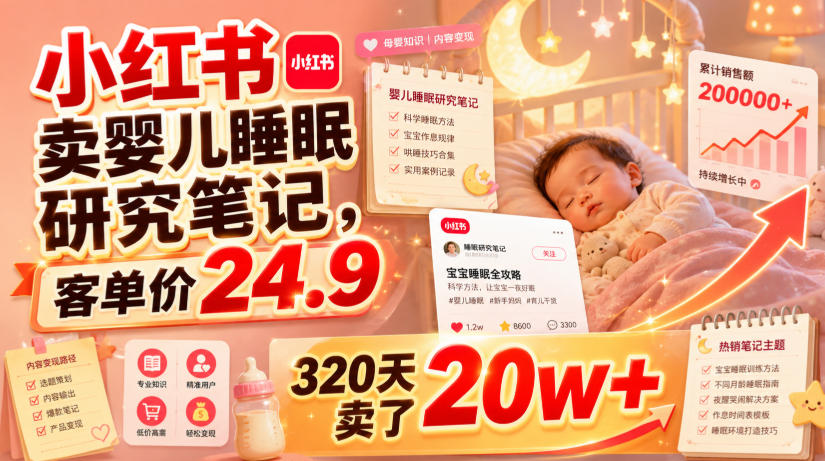 小红书卖婴儿睡眠研究笔记,客单价24.9,320天卖了20w+-低成本创业项目大全|短视频带货+AI副业变现|知行创业网