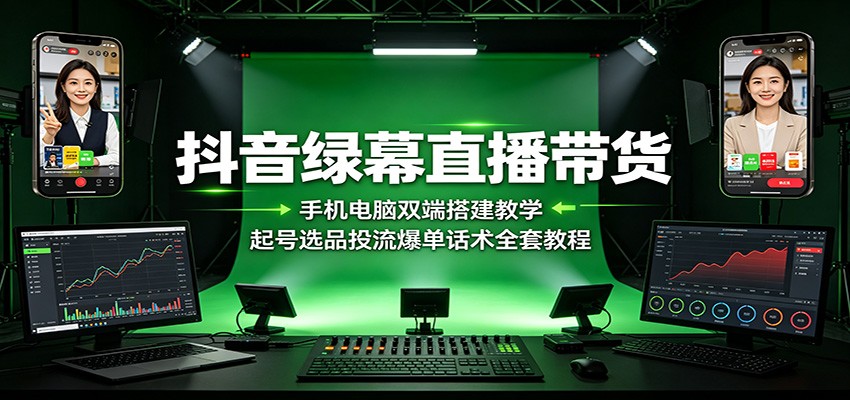 抖音绿幕直播带货:手机电脑双端搭建教学,起号选品投流爆单话术全套教程-低成本创业项目大全|短视频带货+AI副业变现|知行创业网