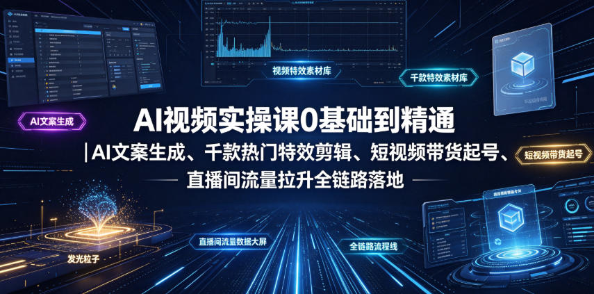 AI视频实操课0基础到精通｜AI文案生成、千款热门特效剪辑、短视频带货起号、直播间流量拉升全链路落地-低成本创业项目大全｜短视频带货+AI副业变现｜知行创业网