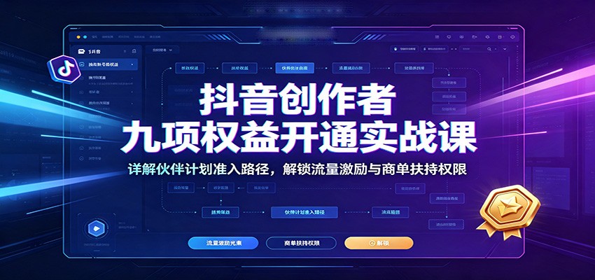 抖音创作者九项权益开通实战课：详解伙伴计划准入路径，解锁流量激励与商单扶持权限-低成本创业项目大全｜短视频带货+AI副业变现｜知行创业网