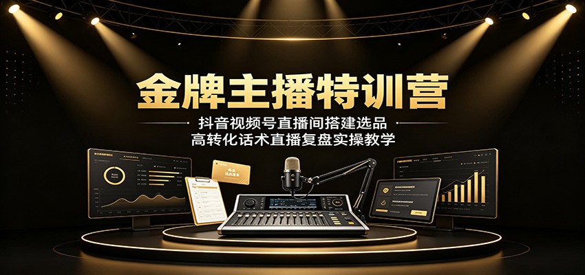 金牌主播特训营：抖音视频号直播间搭建选品，高转化话术直播复盘实操教学-低成本创业项目大全｜短视频带货+AI副业变现｜知行创业网